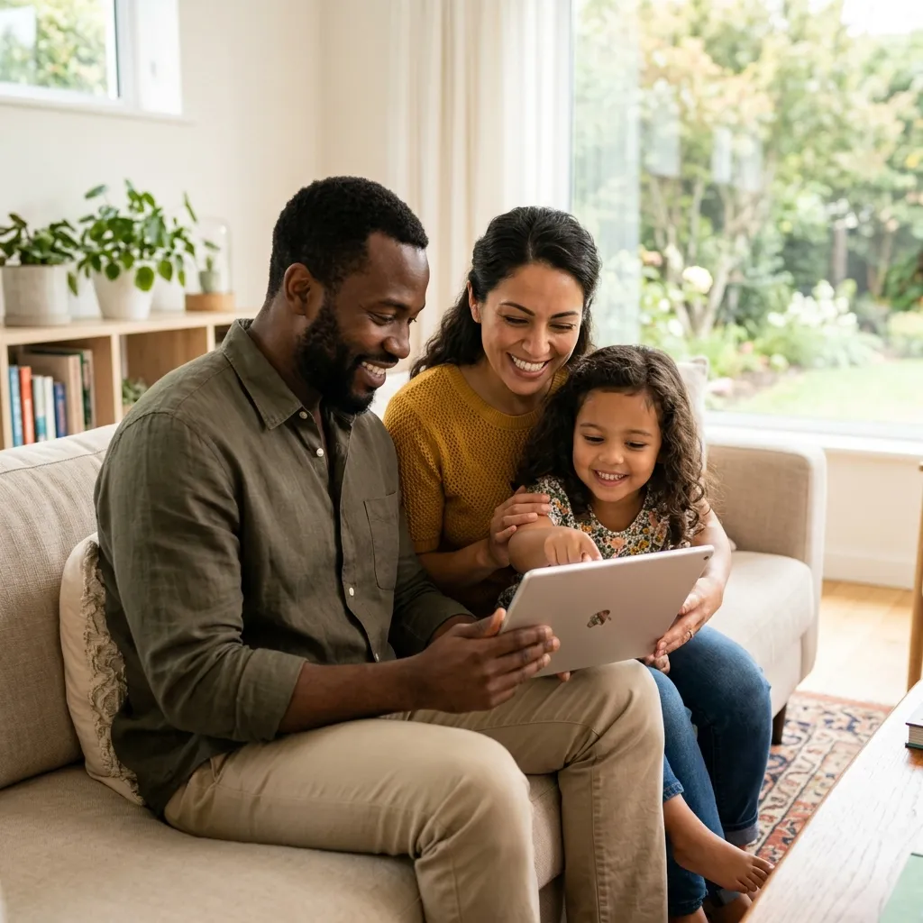 Familia revisando juntas actualizaciones académicas